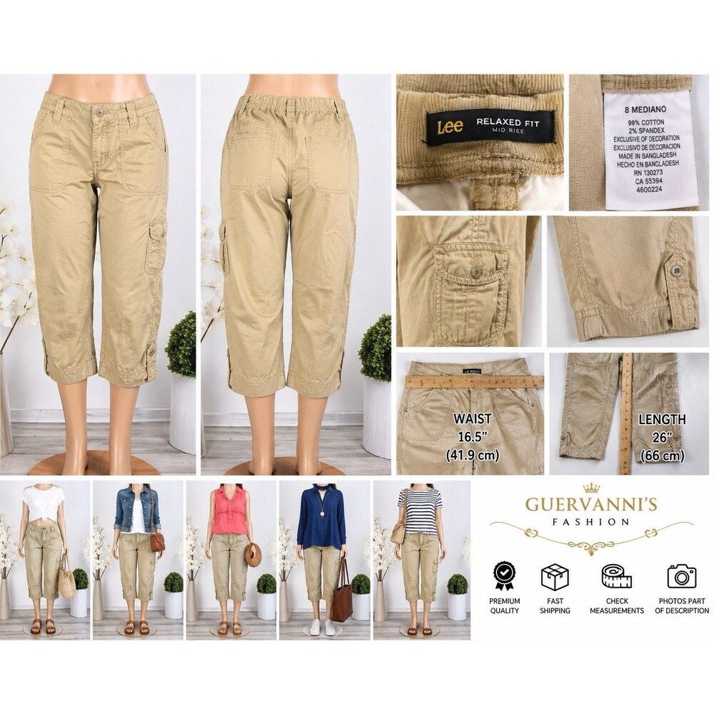 Women’s Lee Khaki Pants Boot Cut Size 8 Relaxed Fit Mid rise Stretch Utiliy